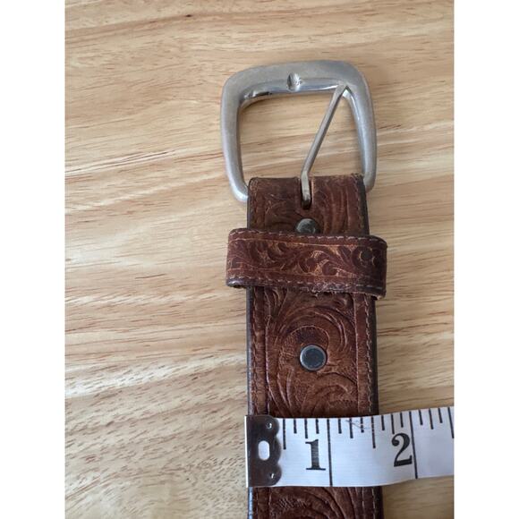 Silver Creek Classics Mens Brown Leather Tooled Belt Silver Buckle Size 42 - Picture 14 of 15